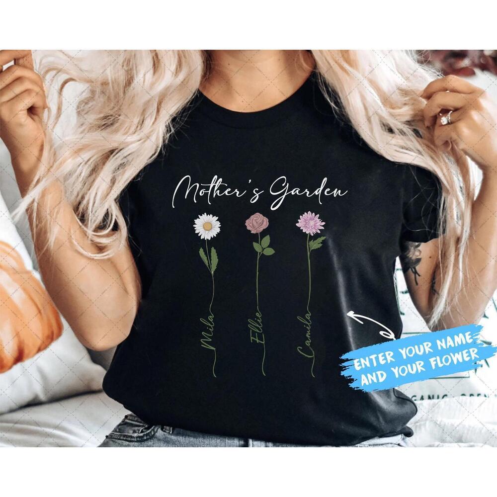 Custom Birth Flower Grandmamother With Kids Names Month Shirt